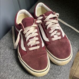 Vans Burgundy Suede Sneakers with White Accents Womens Size 6